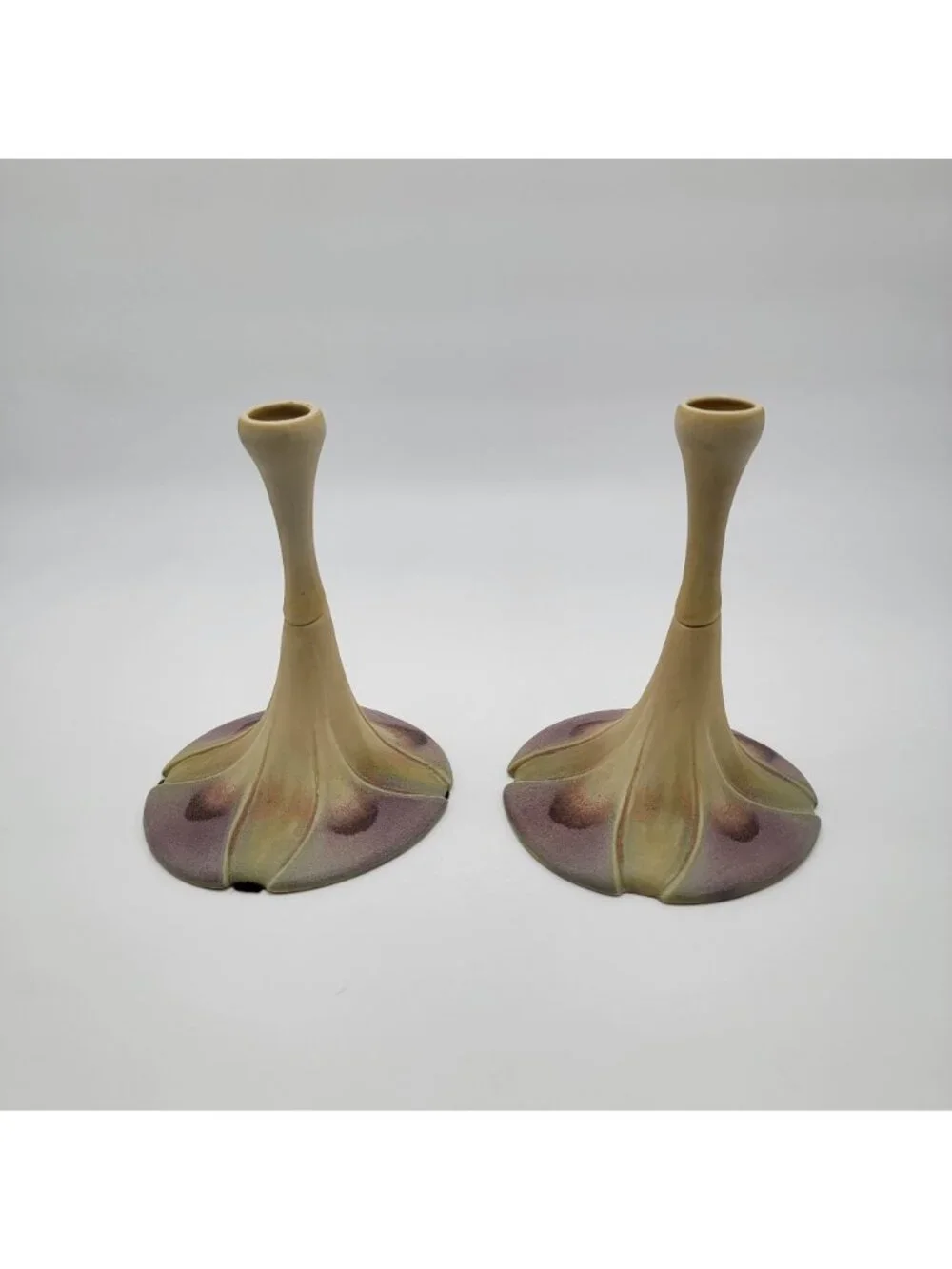 Pair of Newman Ceramic Works Lily Pad Candlesticks